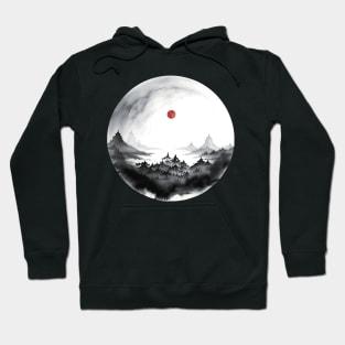 Japanese Blood Moon, Celestial Luna Red Full Moon Hoodie